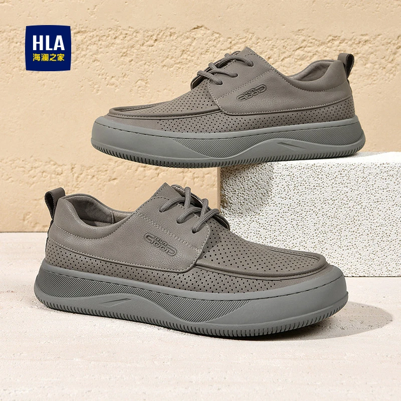 海澜之家男鞋2025夏季开车凉皮鞋透气网孔休闲皮鞋软皮软底工装鞋