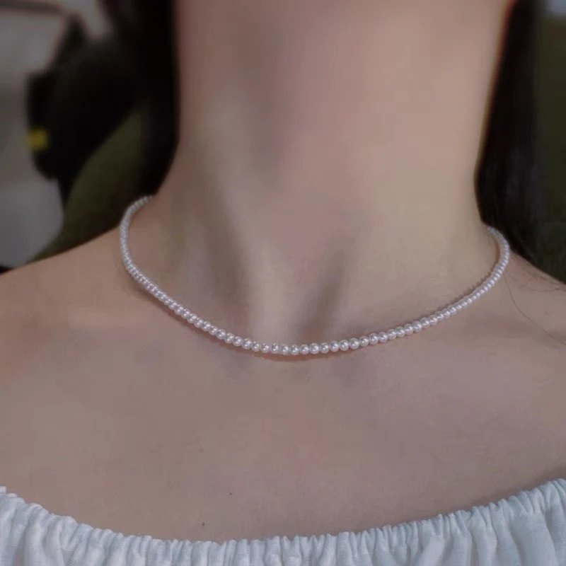 爆亮头档白色极光天然淡水小珍珠baby项链百搭简约锁骨链S925银扣