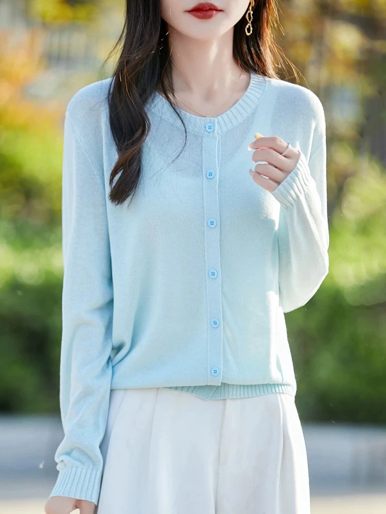 薄款休闲风开衫INS风女短款毛针织衫秋季针织衫圆领