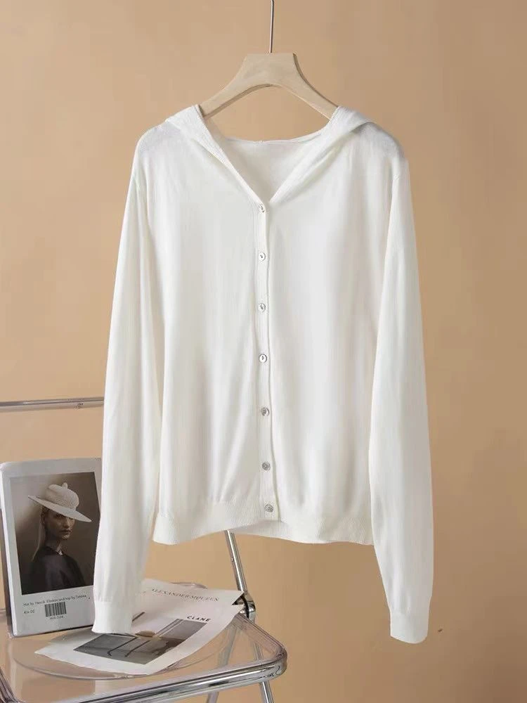 2025年新款早春秋针织开衫长袖连帽宽松时尚百搭修身显瘦圆领针织