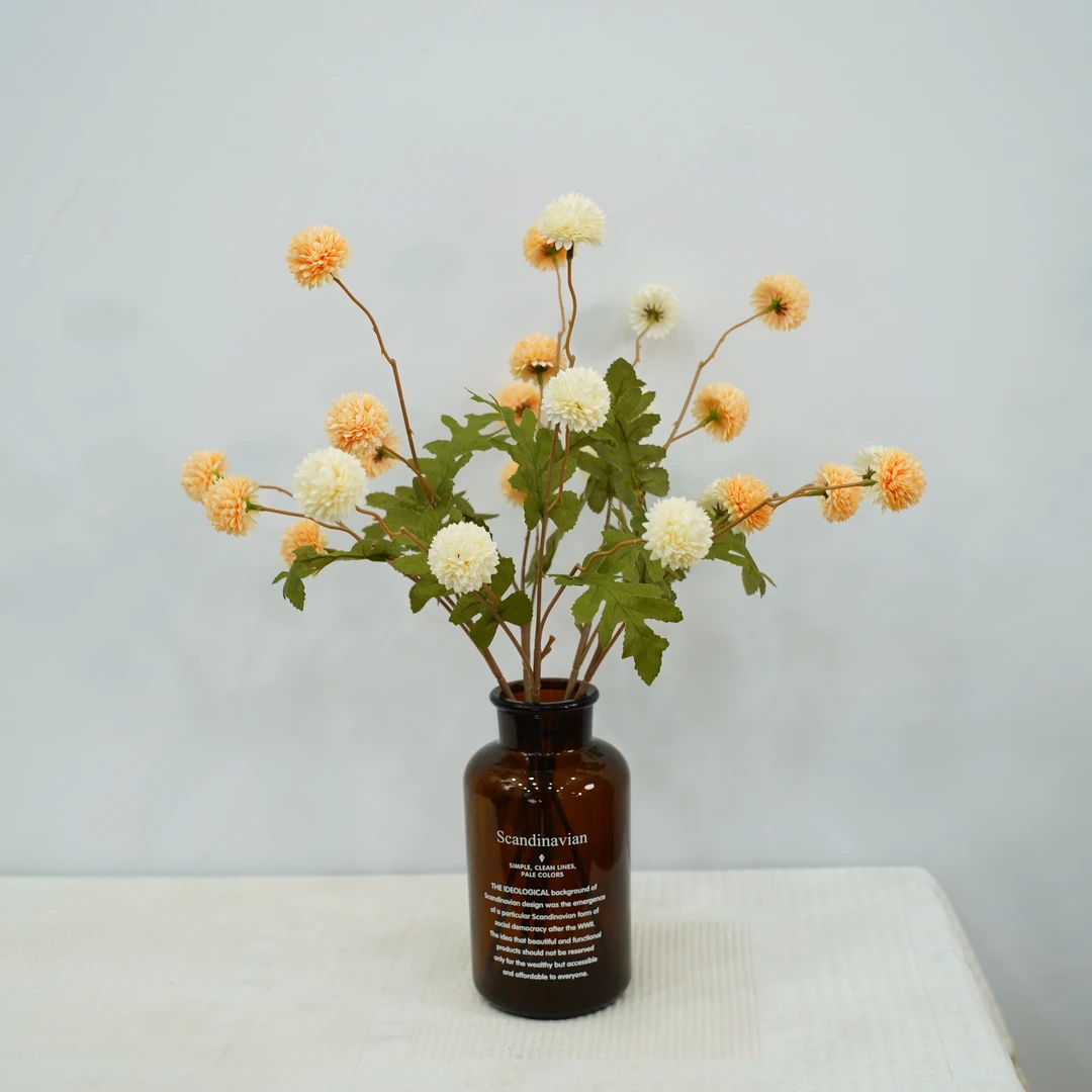 仿真5头秋色乒乓球菊蒲公英假花婚礼家居装饰摆件花束仿真花