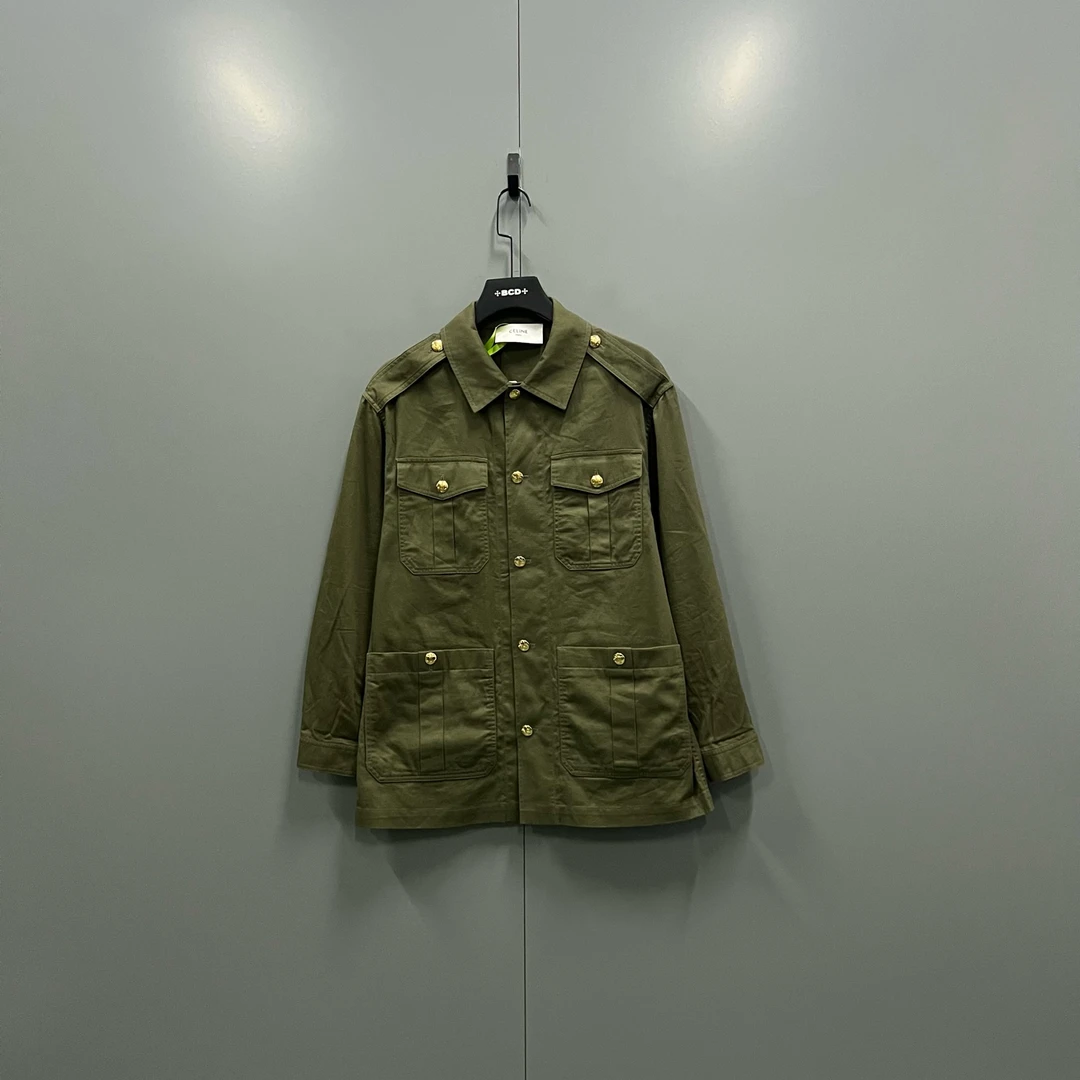 99新 Celine/思琳 y14 军绿单排扣大口袋收腰夹克 38码/611934