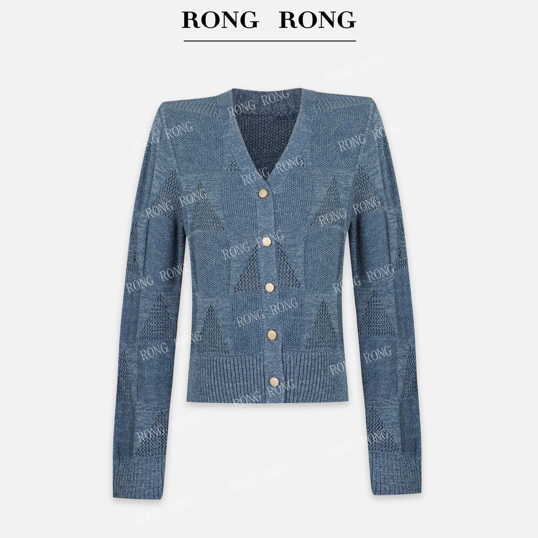溶溶【藏梦星蓝】RONGRONG 100棉混纺舒适镂空钩花针织开衫DH146