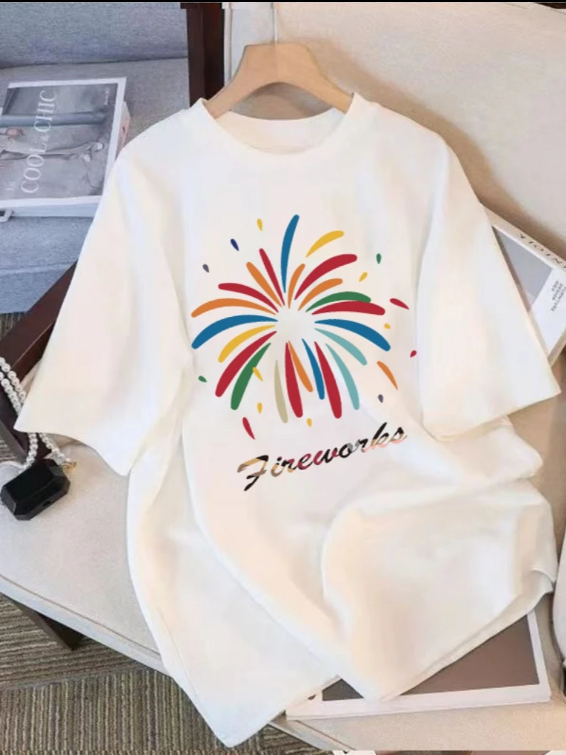 2025夏季新款纯棉短袖T恤【烟花】男女宽松时尚休闲百搭潮品