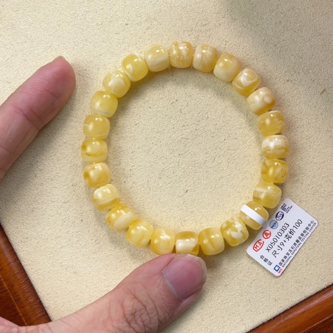 蜜蜡手串未镶嵌金***参蜜蜡手串9.5mm