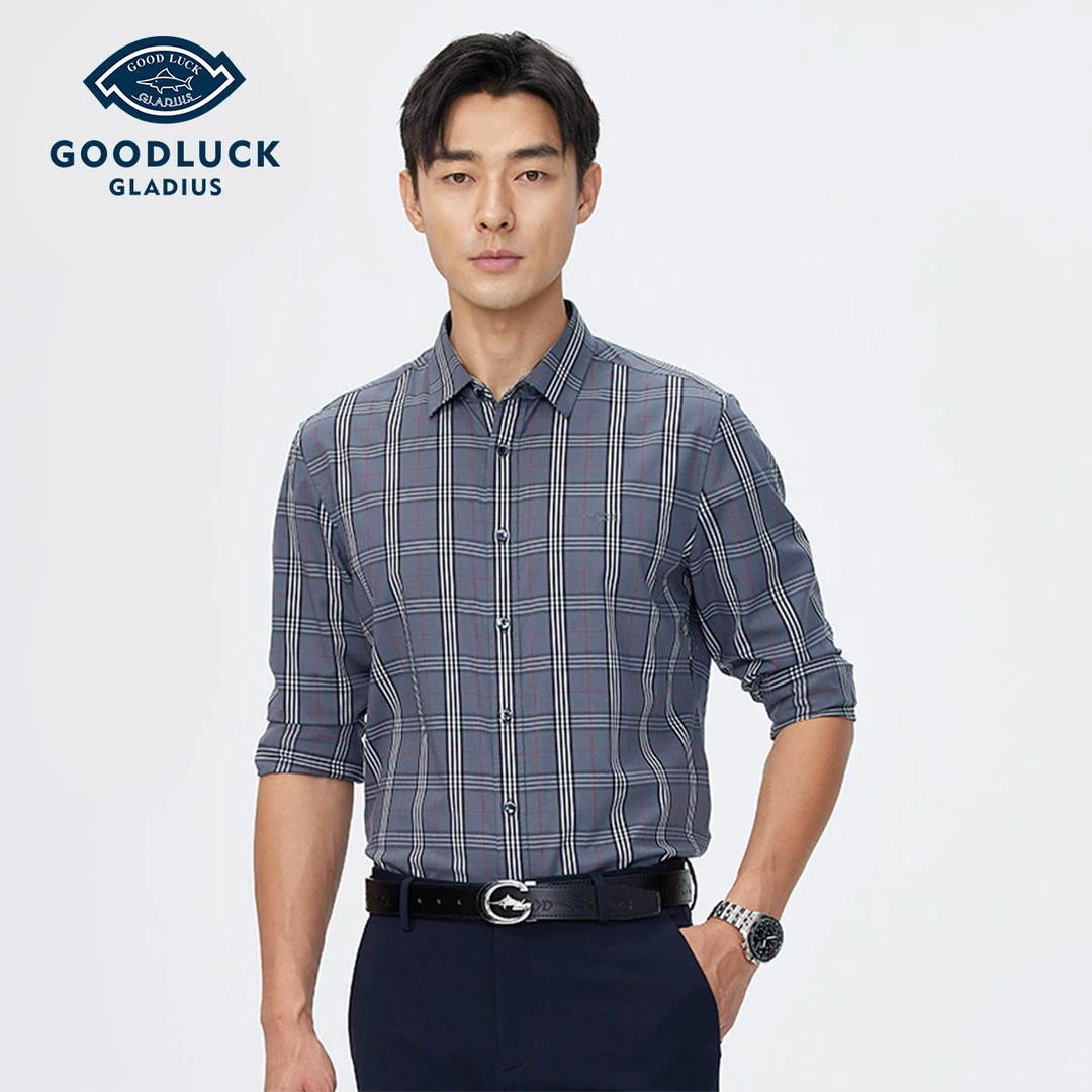 德鲨鲨鱼春夏新款长袖衬衫休闲经典舒适男生衣服高级感UY31215