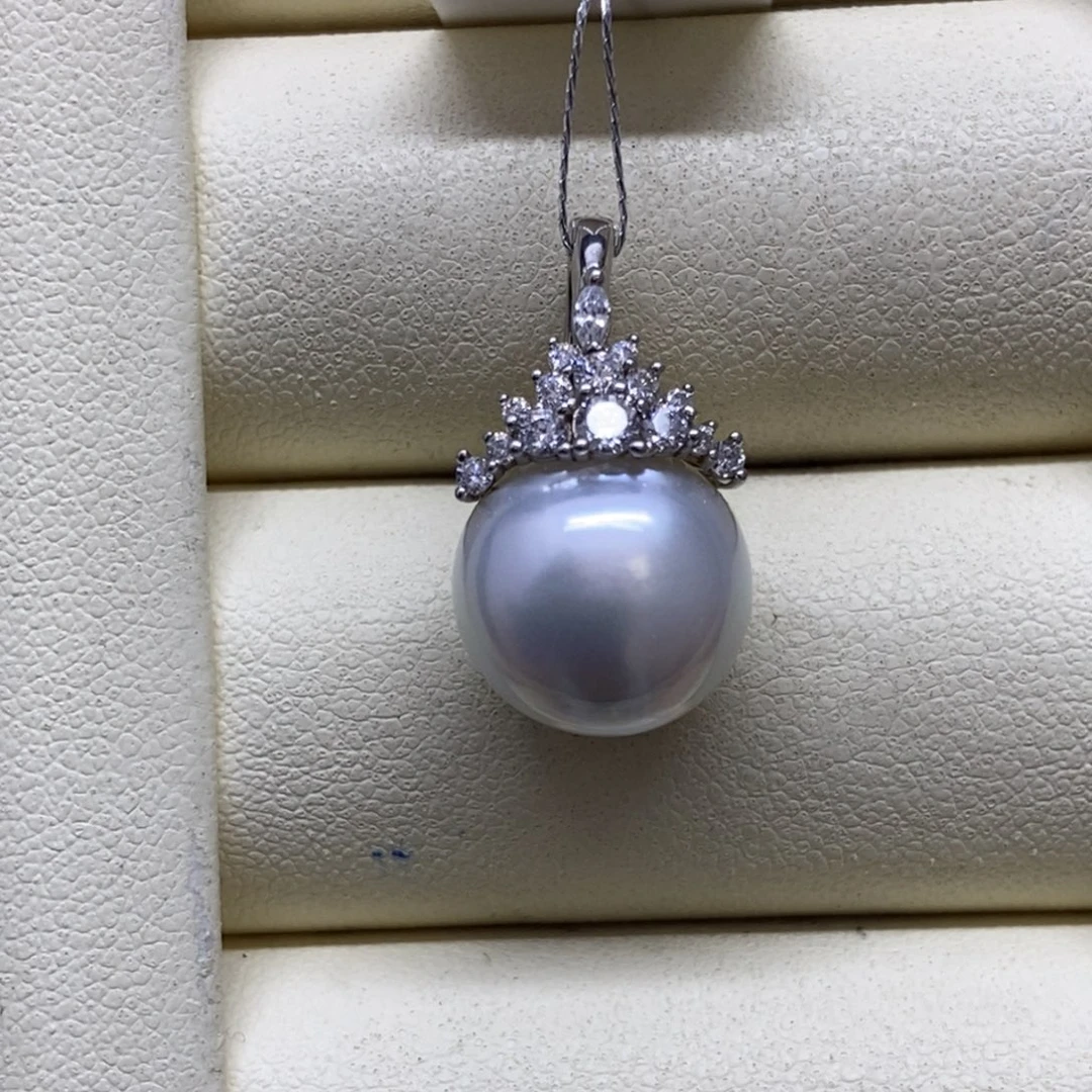 颈饰银S925镶嵌海水珍珠澳白吊坠12-13m m
