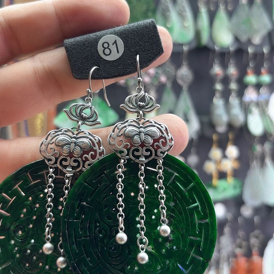 子***淯翡翠银S925镶嵌耳饰