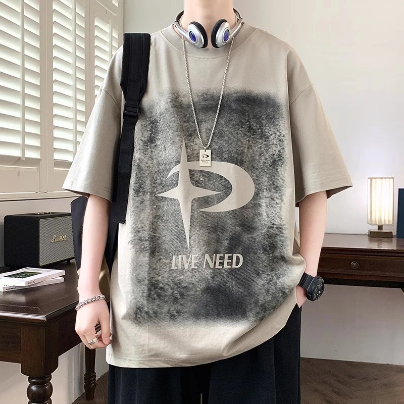 Cebrodz美式夏季新款短袖男士设计感印花半袖t恤休闲宽松复古体恤