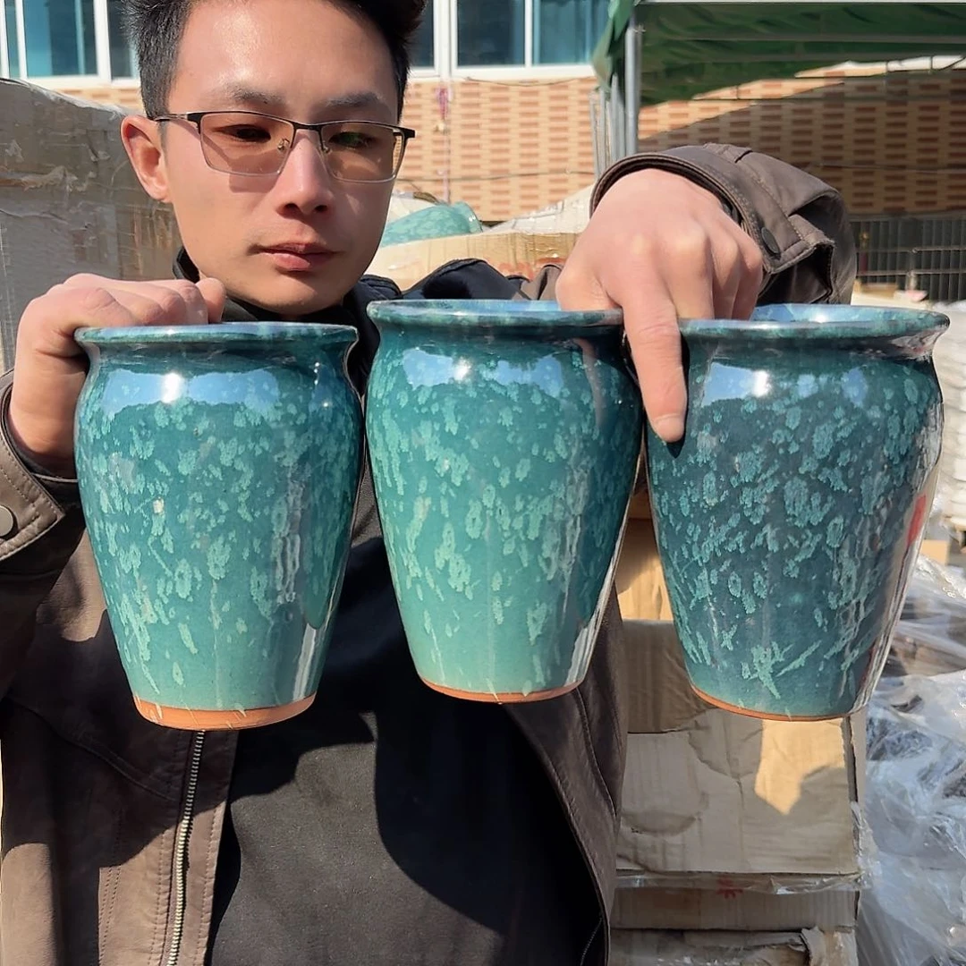 紫砂花盆口13高18（三个老庄雪花绿