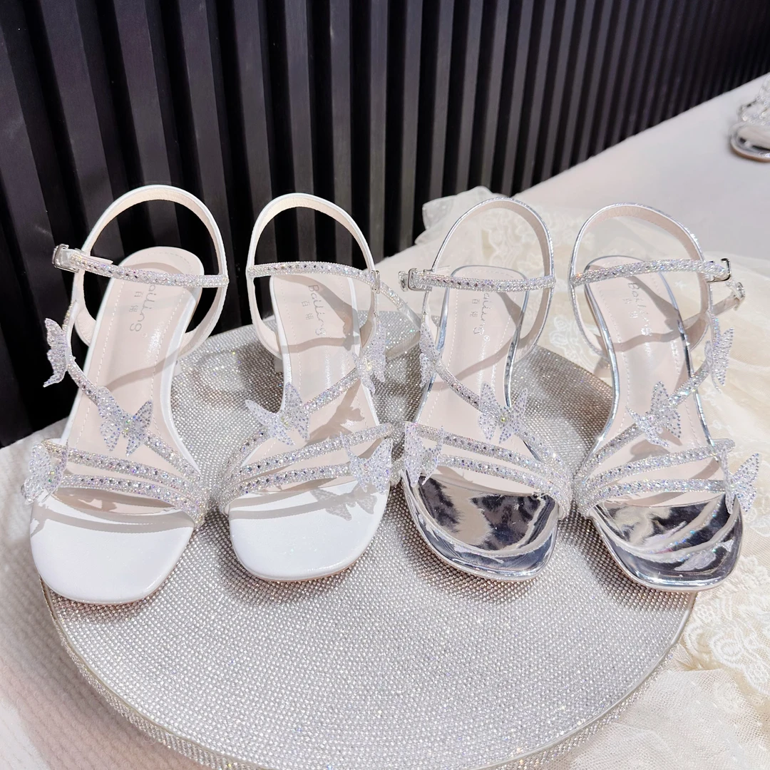 BaiLing/百翎夏季凉鞋粗跟百搭蝴蝶仙女时尚细带女鞋子