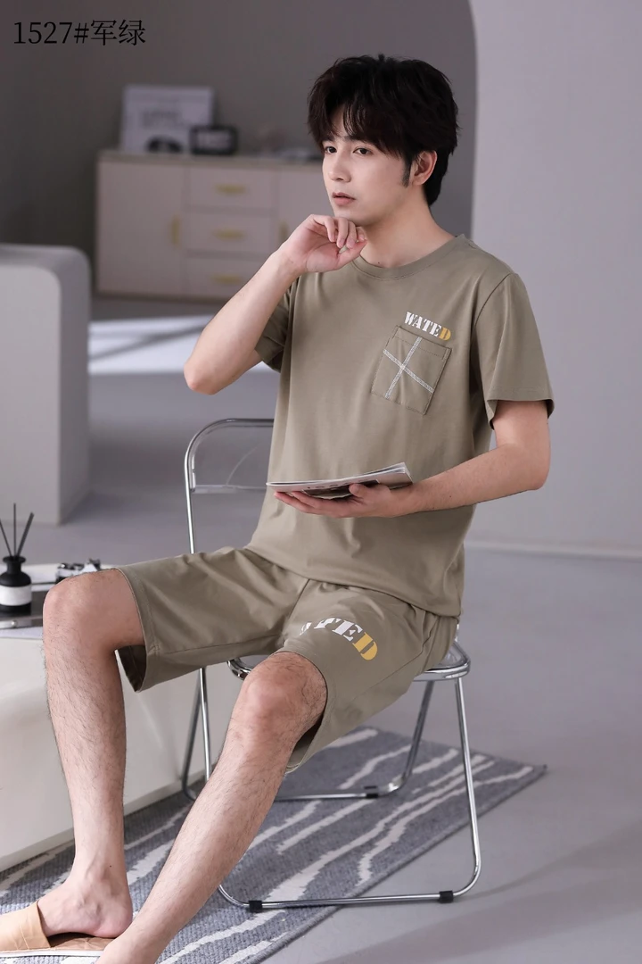 男士睡衣夏季2025新款纯棉薄款圆领短袖休闲家居服1527