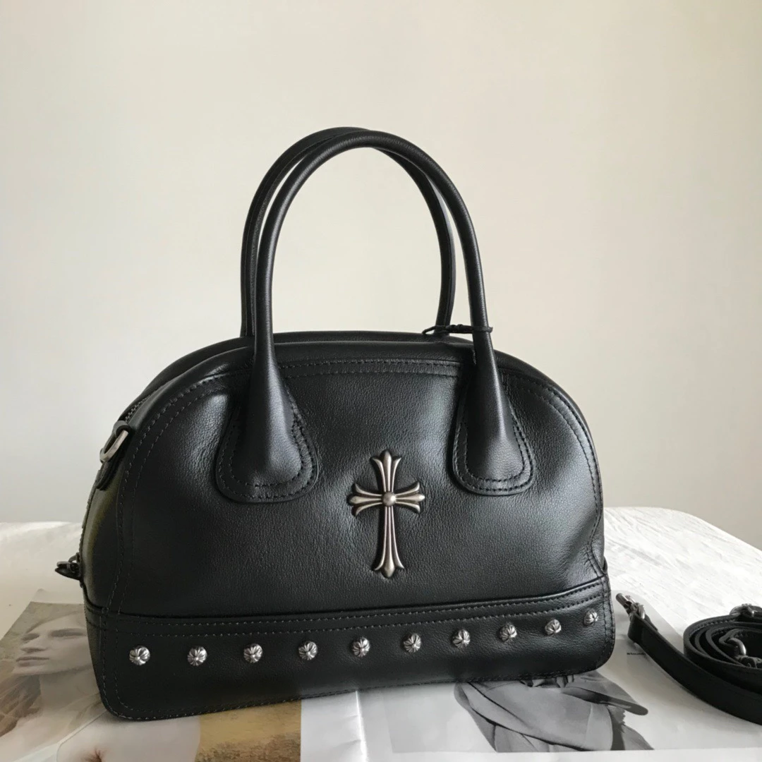 Misshoney 通勤帅气波士顿包 进口头层牛皮铆钉单肩手提很酷很帅