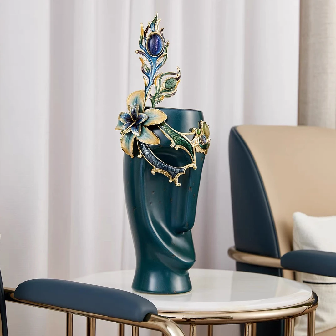 创意电视柜珐琅彩摆件花瓶现代轻奢客厅装饰工艺品玄关高档饰品