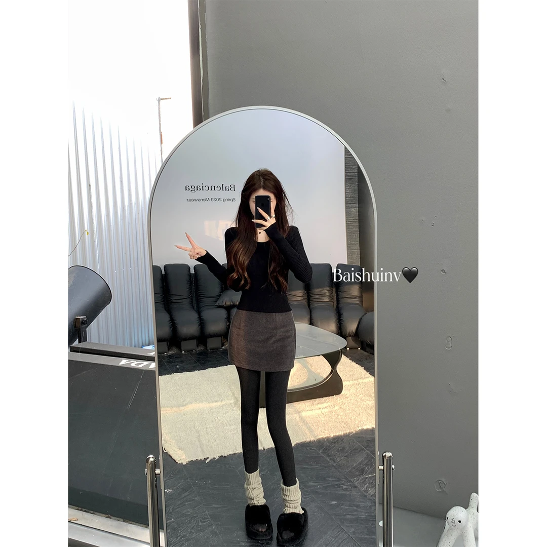 白水女【冬季清仓款】黑凤雷~针织打底秋季修身加绒百搭B3103585