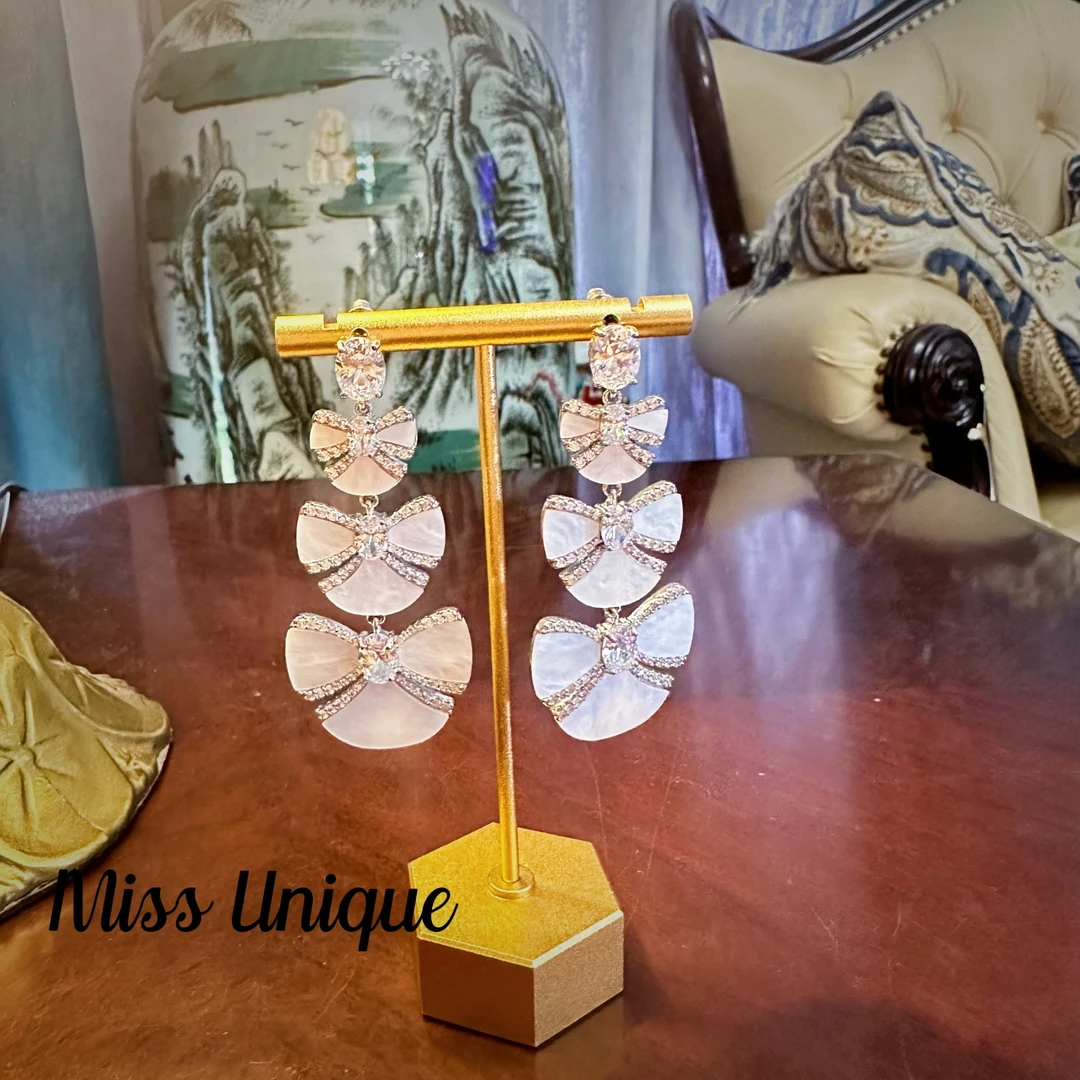 B496白贝贝扇子蝴蝶结耳环