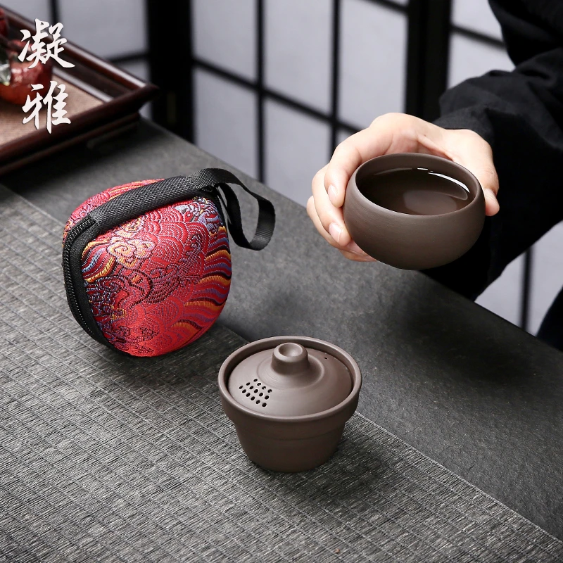 侘寂快客杯一壶一杯便携式旅行茶具套装紫砂茶壶杯子办公定制送礼