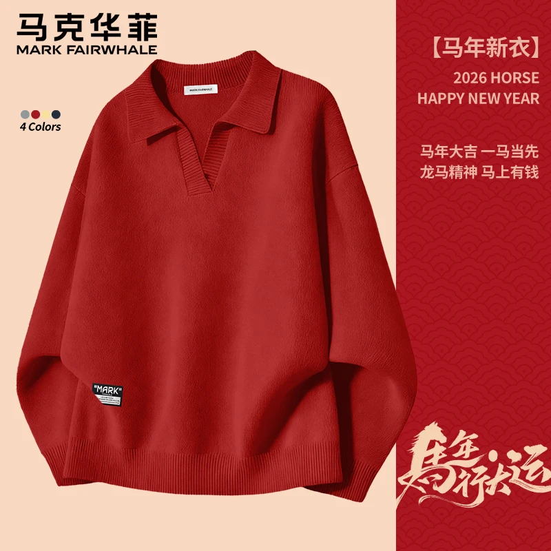 马克华菲新年毛衣男女款秋冬季高级感海鸥领时尚上衣男士百搭打底