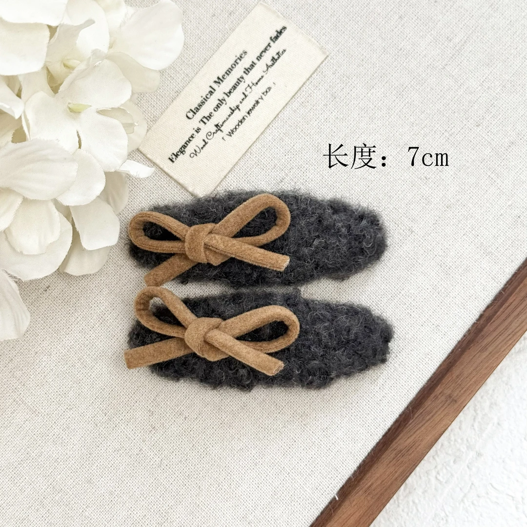 F-990韩版秋冬毛绒咖色丝绒蝴蝶结BB夹