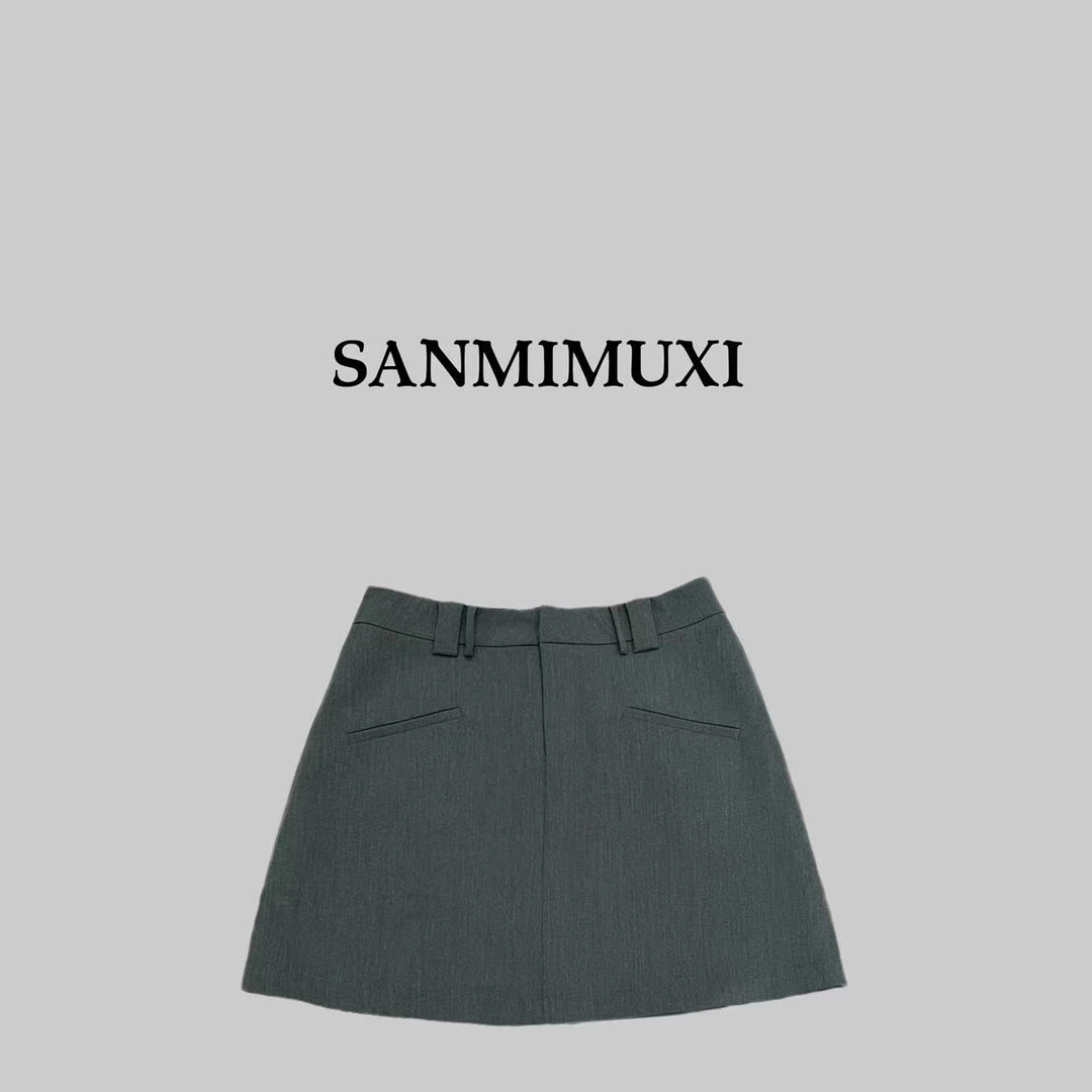 SANMI/叁米  斜口袋高腰西装短裙（带内衬）7738