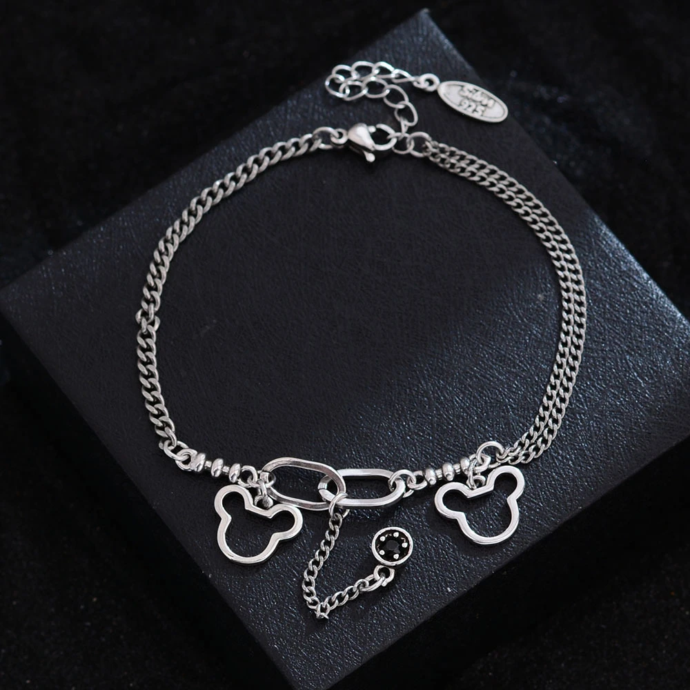 铜合金合成锆石手链 甜酷风镂空米奇手链简约潮流小众设计感冷淡