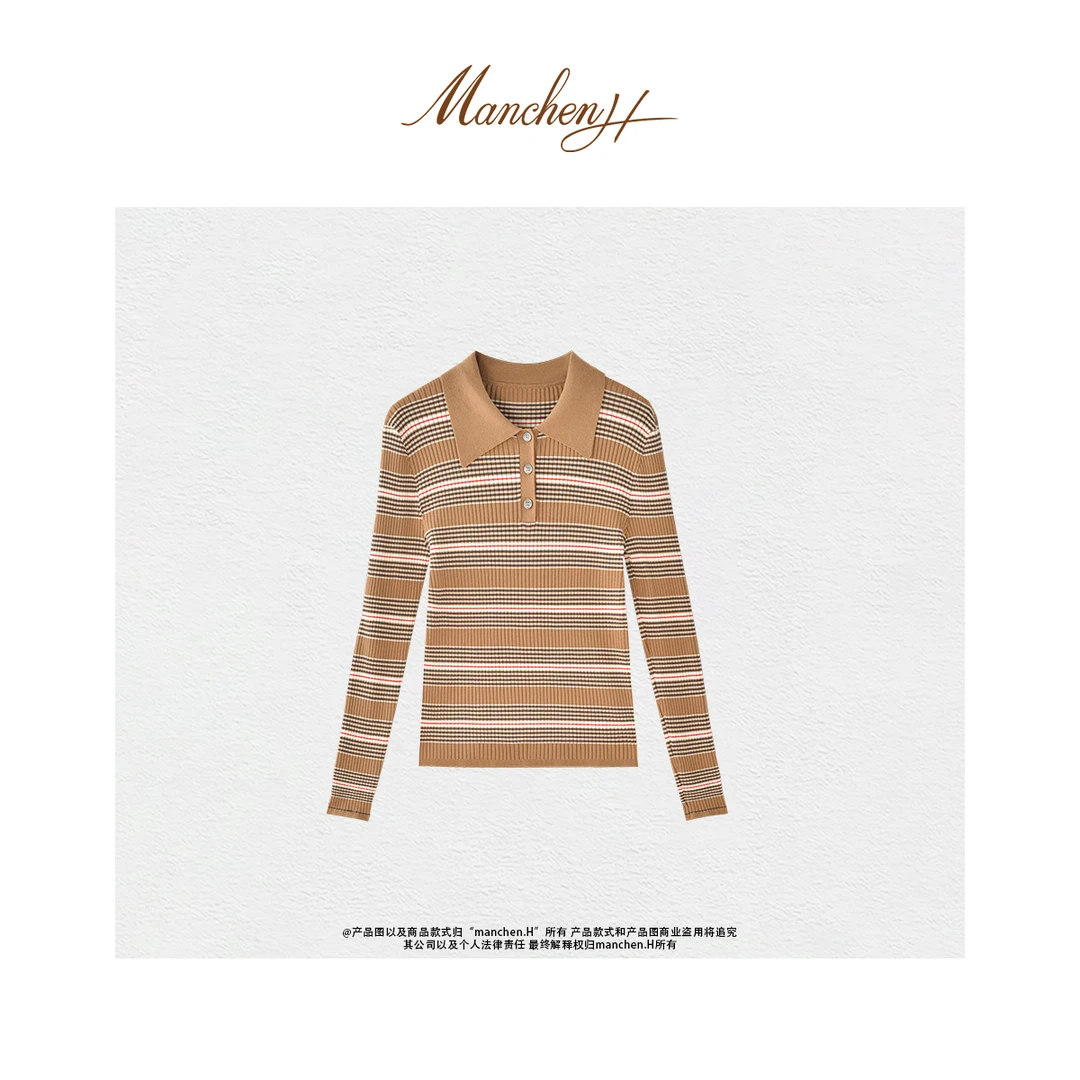 曼辰manchenh"日光织理"进口订染120s棉竖坑条高弹针织条纹上衣