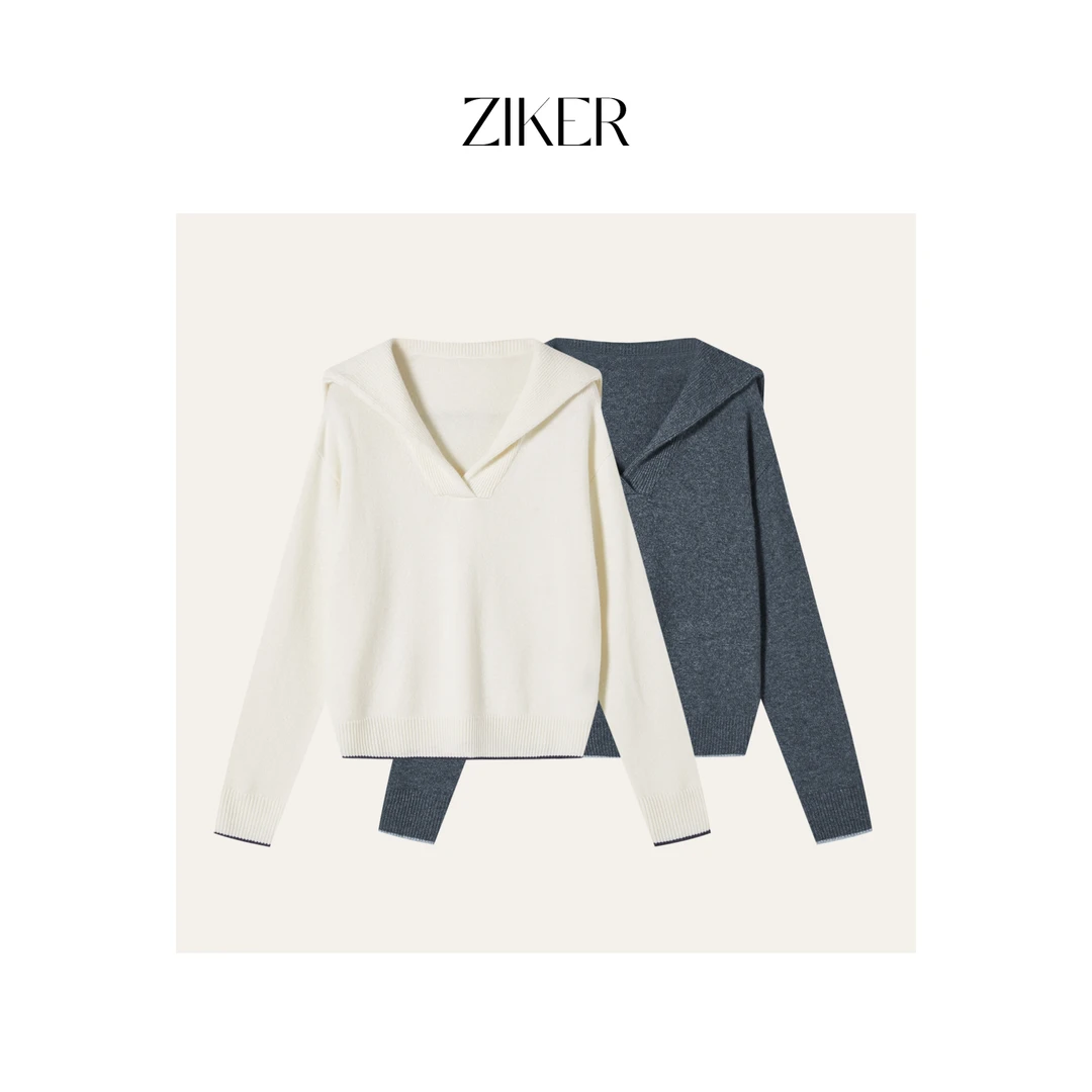 ZIKER｜BV｜海军领通勤加厚保暖女士长袖羊 绒针织衫