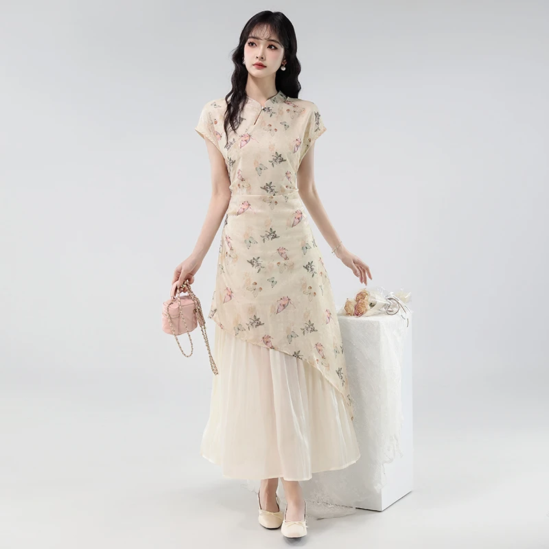 新中式国风改良旗袍气质假两件连衣裙女2025夏季新款温柔洋气长裙