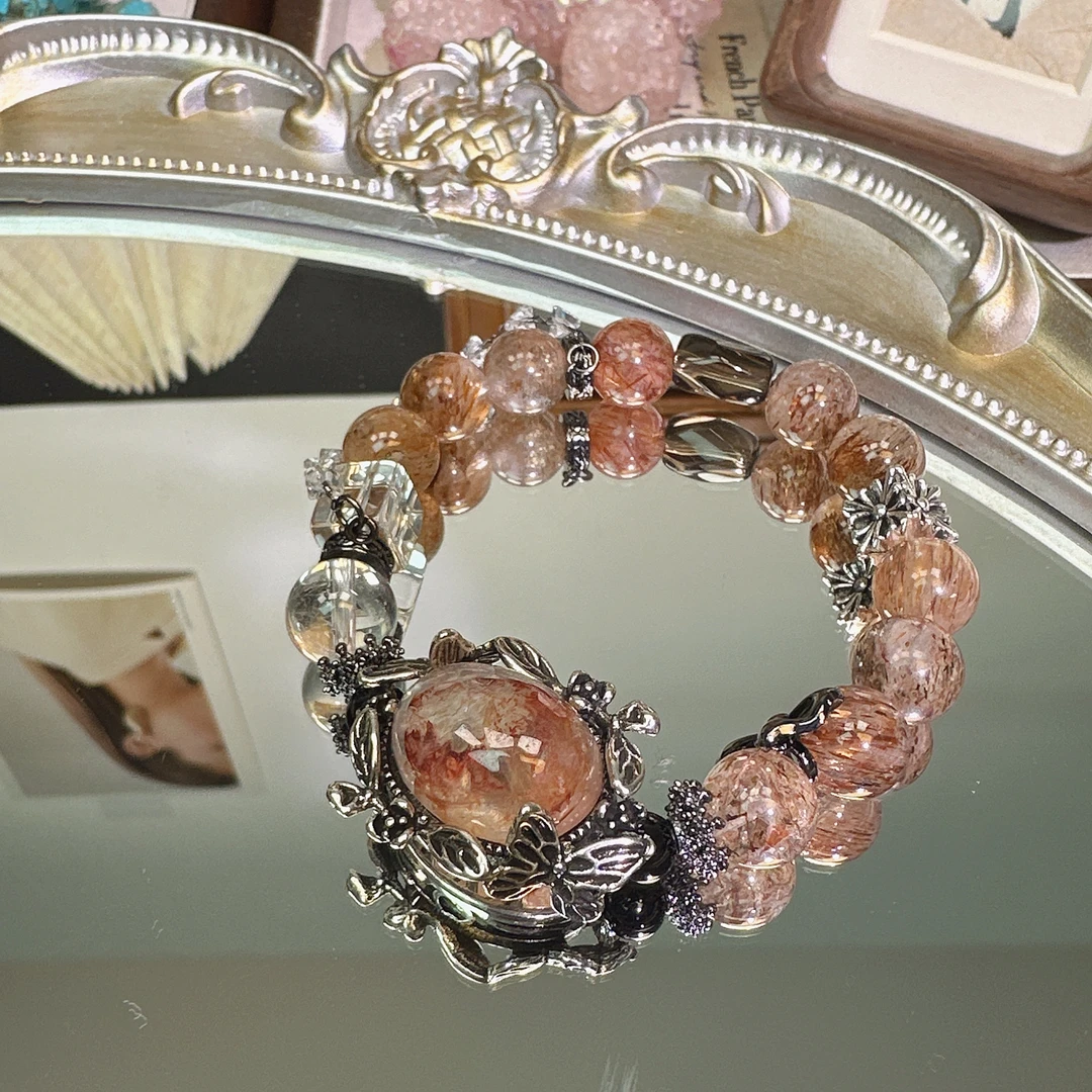 黑金超七水晶搭配胶花魔盒手串1294 颜色微差 多样性发一