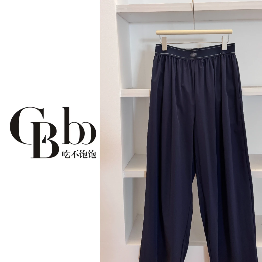 【吃不饱饱】大码 撞色拼接提花腰梭织休闲阔腿裤休闲运动裤0190