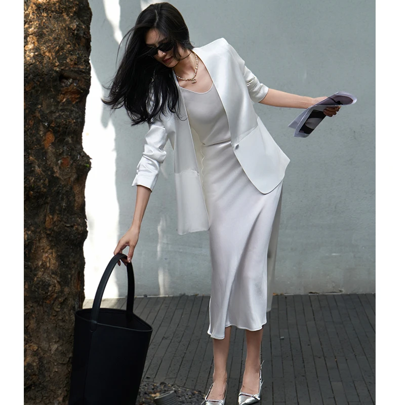 美业高定醋酸缎职业西装背心裙两件套洋气套装女总裁气质两件套潮