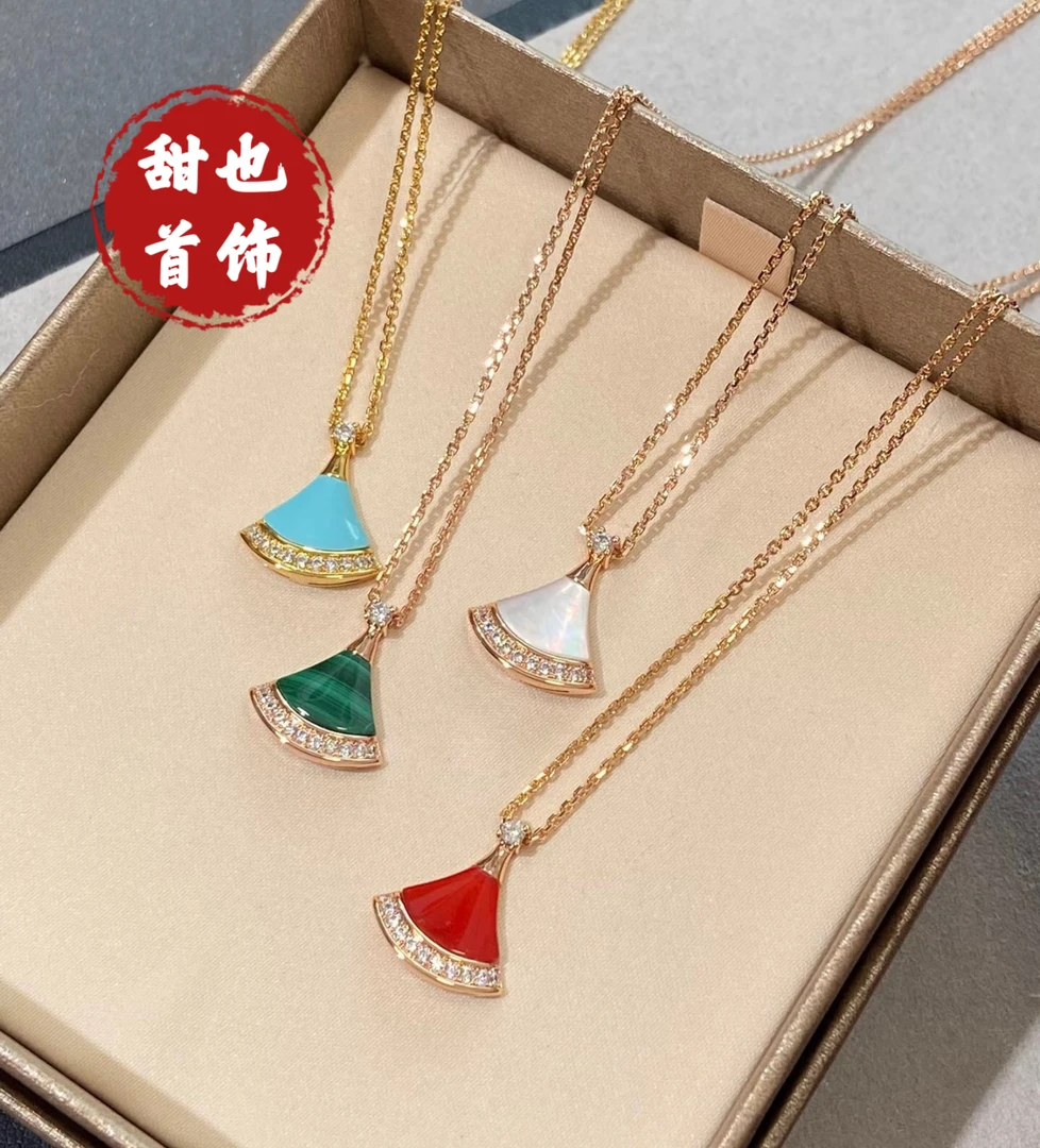 合金锆石项链 小裙子项链高版时尚经典扇形套链氛围感配饰海边