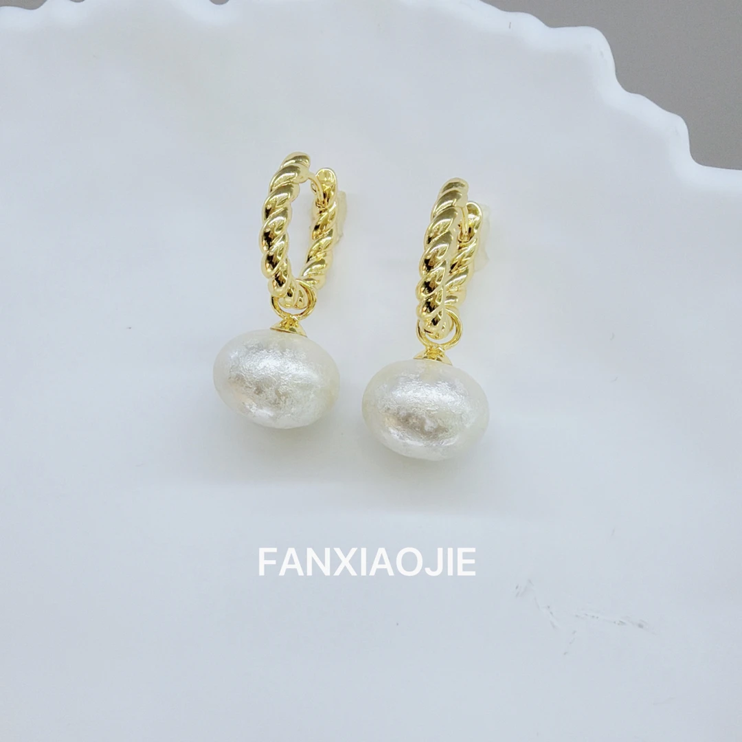 铜合金仿珍珠耳饰 日韩日系棉花珠双用耳环耳扣耳圈小香风耳环