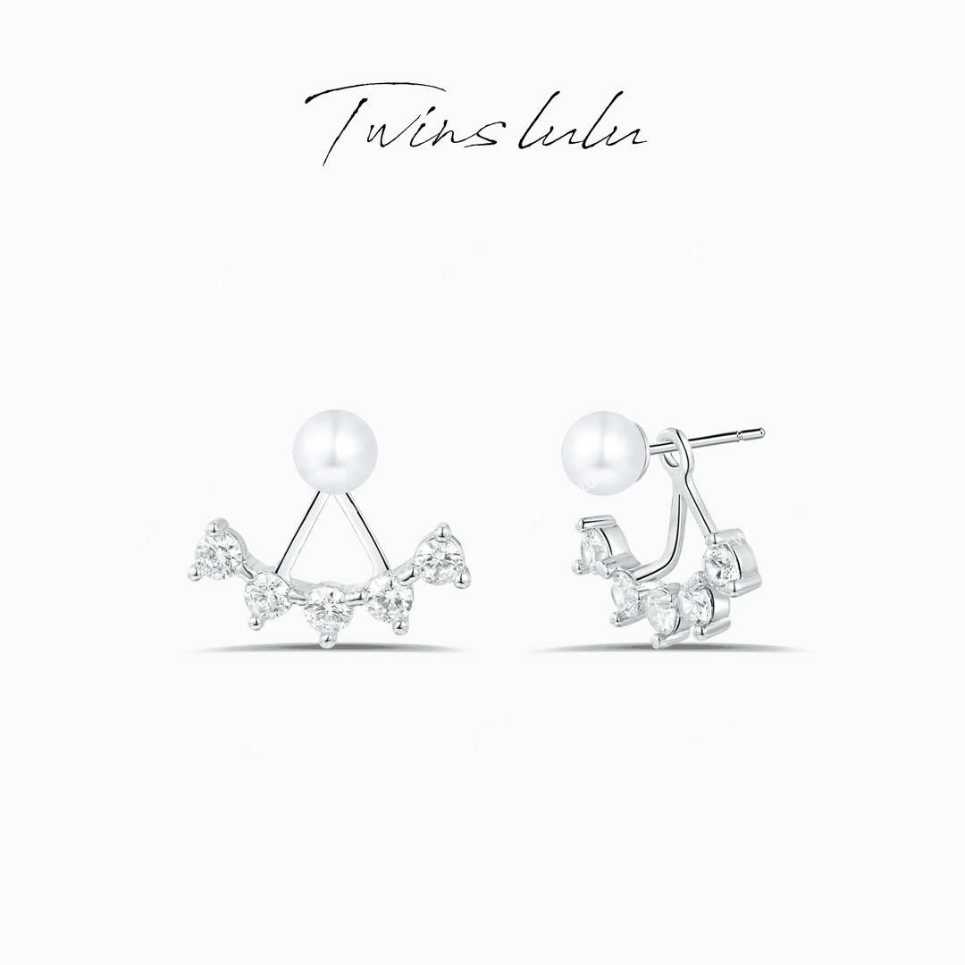 TWINS LULU 镀k金 小香风手工镶嵌扇形叠戴式银针耳环TSL026