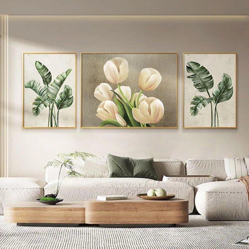 北欧风客厅装饰画治愈系墙面沙发背景墙壁画现代简约花卉三联挂画