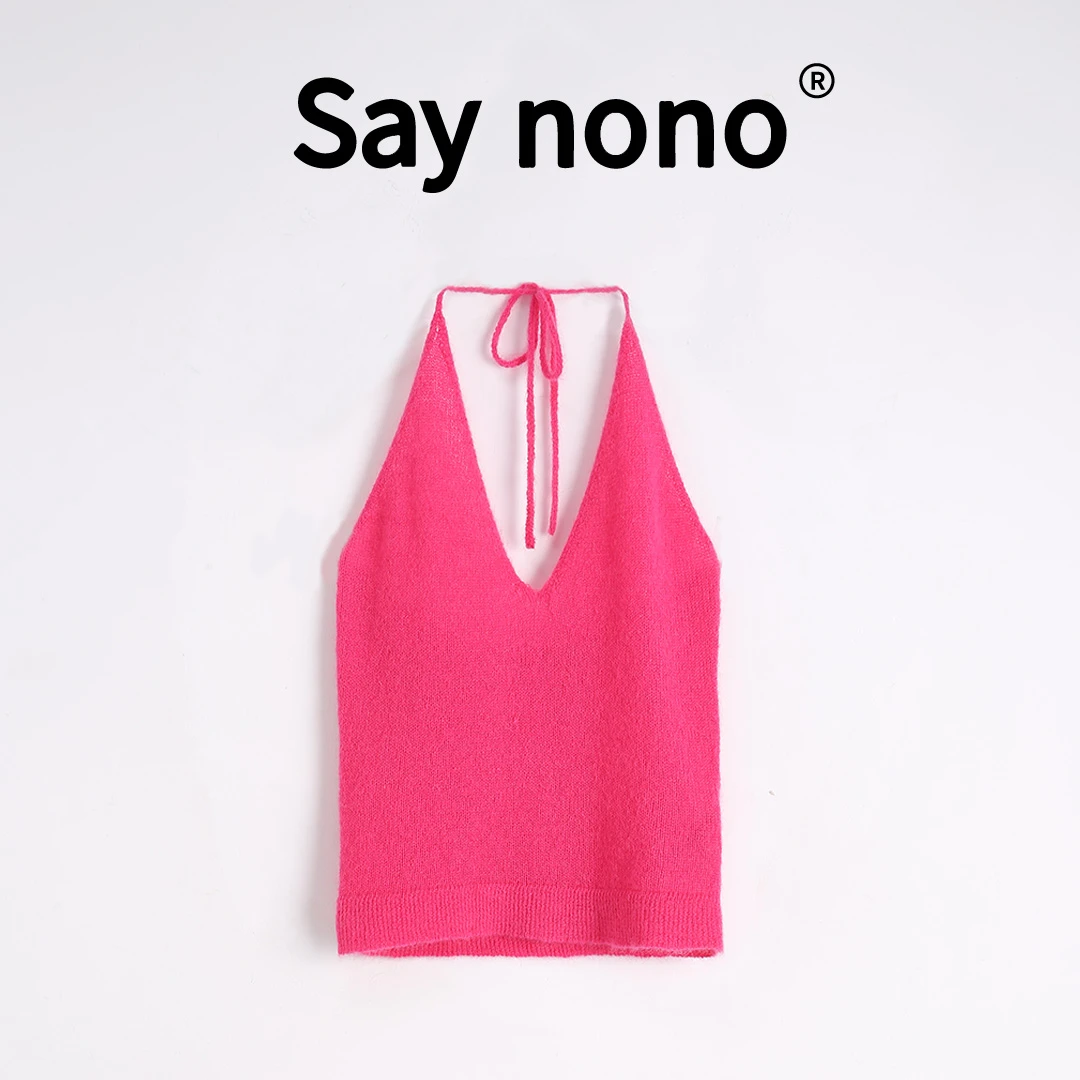 懒猫nono│Saynono 法式＿多巴胺V领露背设计针织背心女 /T24127