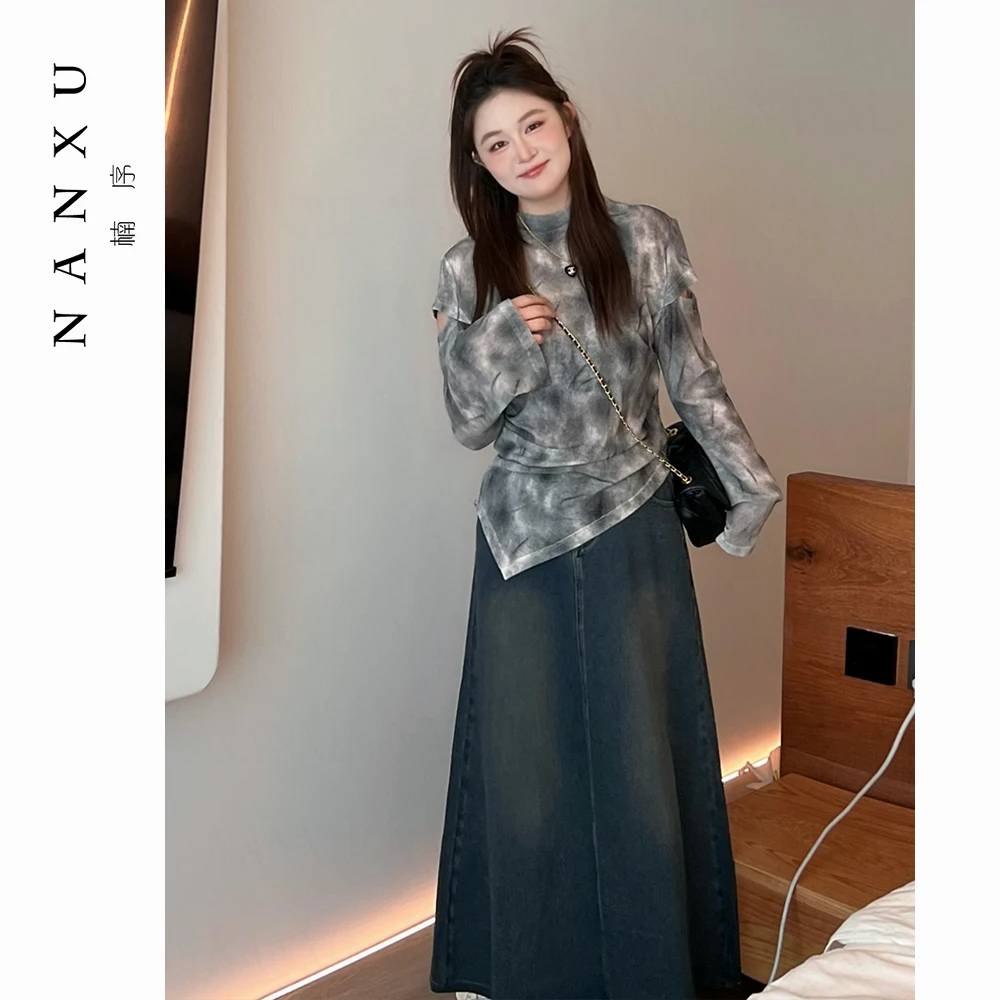 楠序源子微胖女装 2025秋季薄款上衣女小众长袖T恤YZ32059