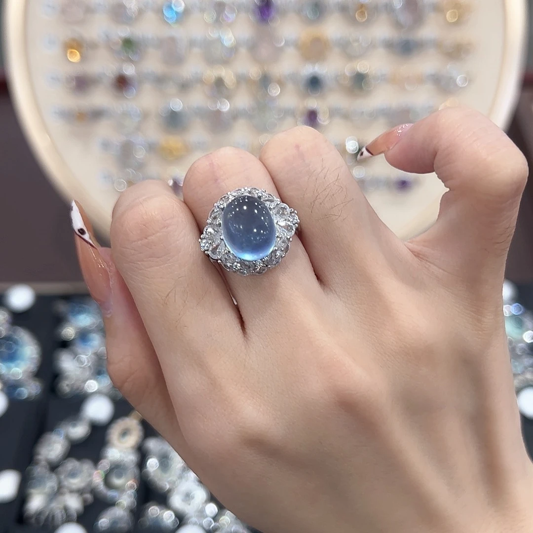 蛇纹石玉银S925镶嵌戒指吖*