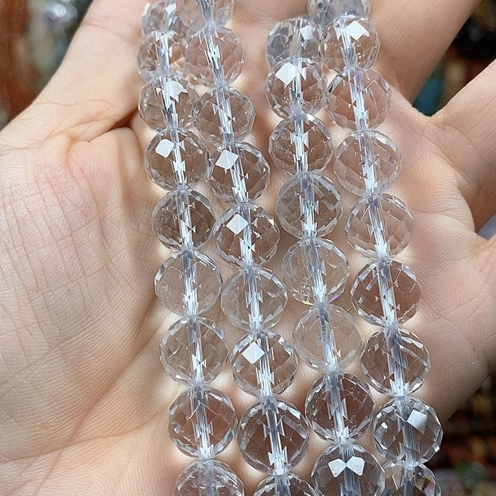 玛瑙/玉髓未镶嵌珠宝半成品天然白水晶切面卡10mm