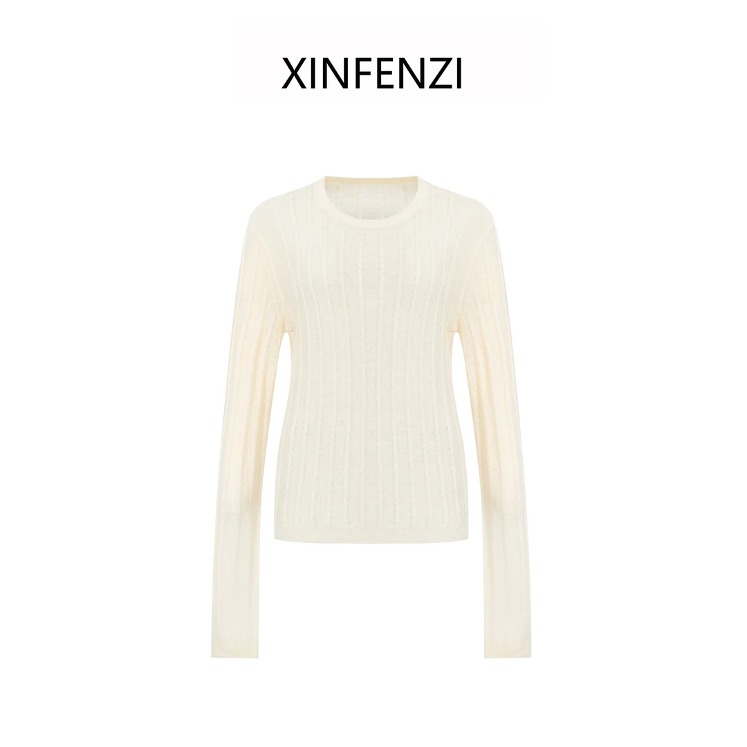 【白桃气泡】XINFENZI 牦牛绒羊毛圈圈纱绞花套头衫上衣 35554