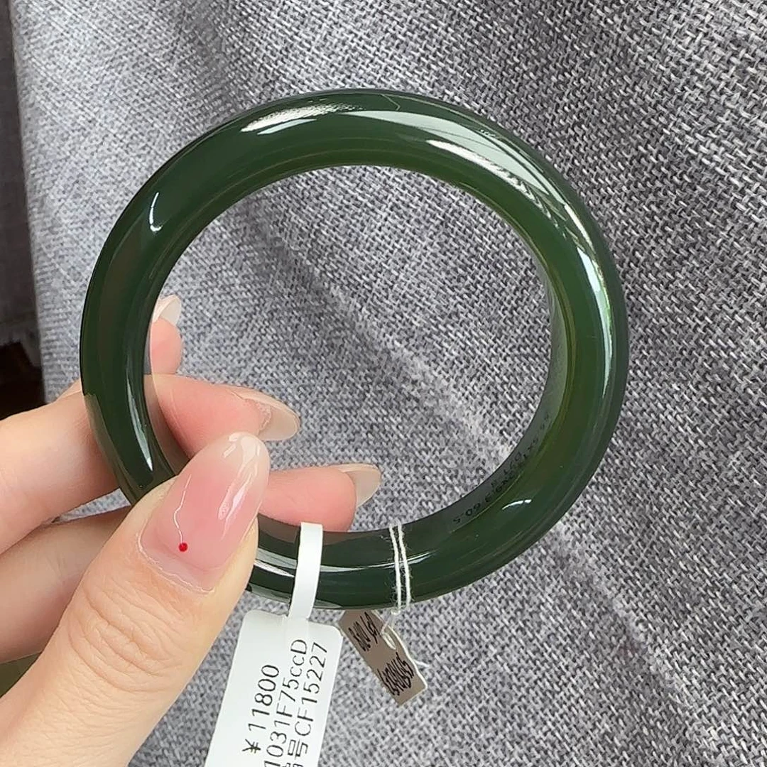 和田玉未镶嵌手镯深湖水绿 轮胎55 56