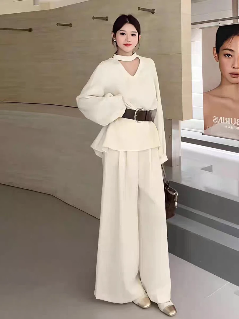 叮叮家【富家千金】秋季法式穿搭宽松上衣+阔腿裤两件套(送腰带)