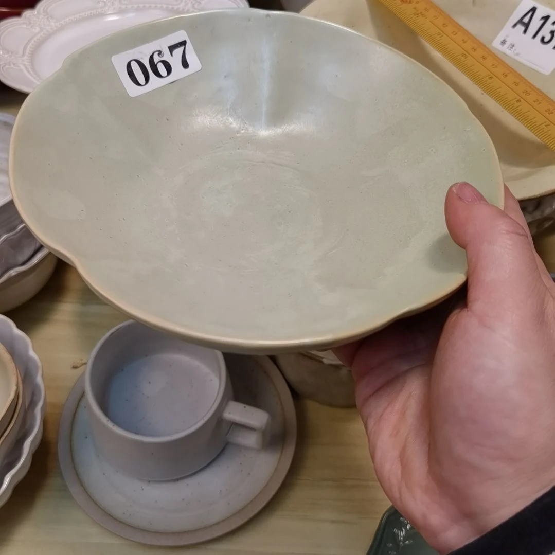 瓷片微瑕粗陶花朵高脚盘两个一组