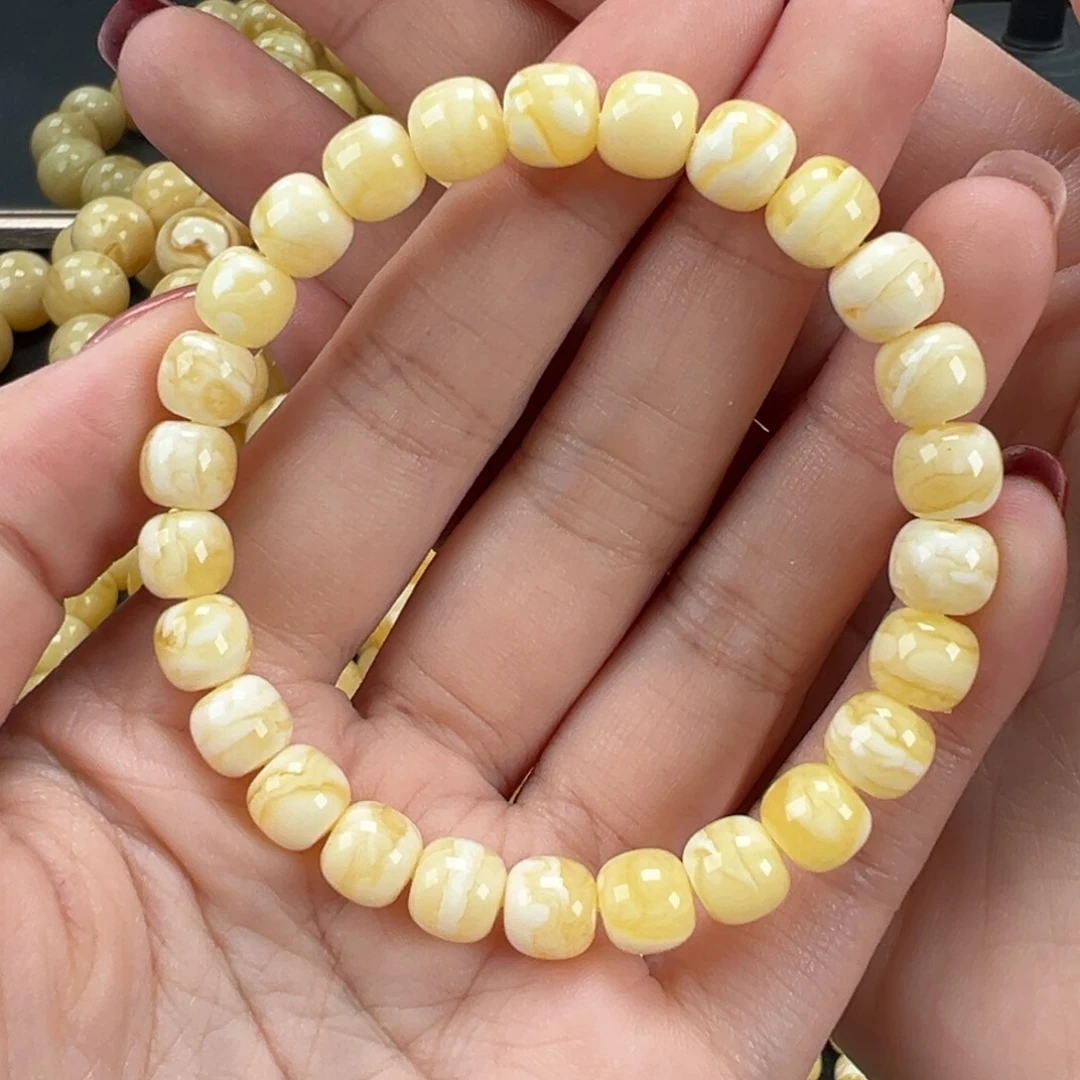 琥珀未镶嵌手链瓷白虎皮