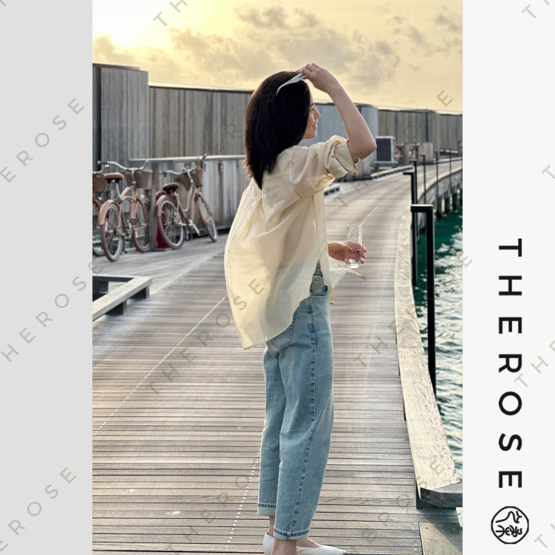 之柔【巴黎花店】时尚百搭轻盈透气衬衫 优雅休闲度假长袖女士上衣