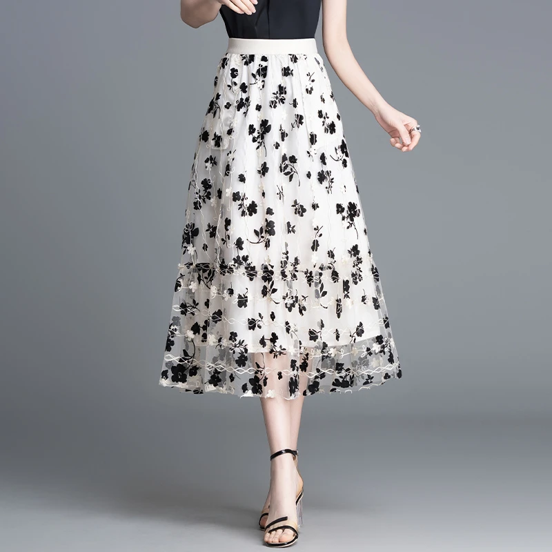 春夏时尚半身裙气质纱裙碎花显瘦高腰夏季中长款印花垂感90988