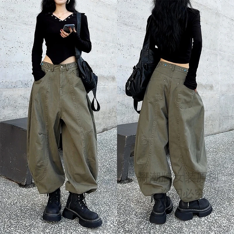 69920金属装饰腰头重工弯刀裤女2025年秋季新款裁片个性牛仔裤女