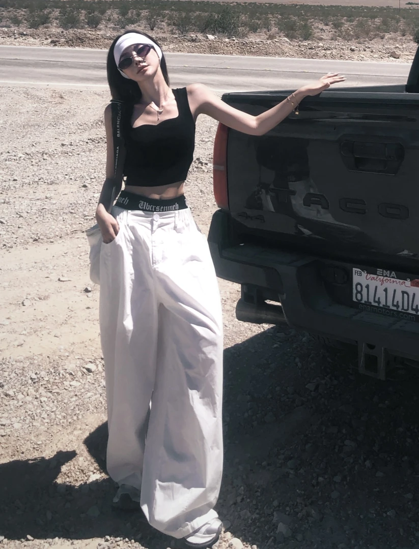 婉君【洛杉矶工装裤】夏季白色休闲裤宽松百搭工装裤LWJ25B2K1684