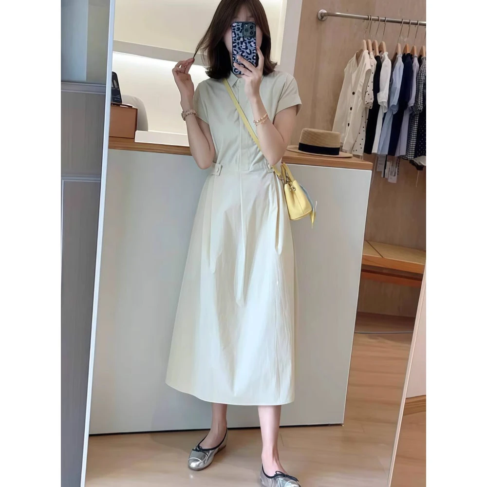 韩系女装连衣裙夏季2025新款气质高腰显瘦中长款显瘦休闲短袖裙子