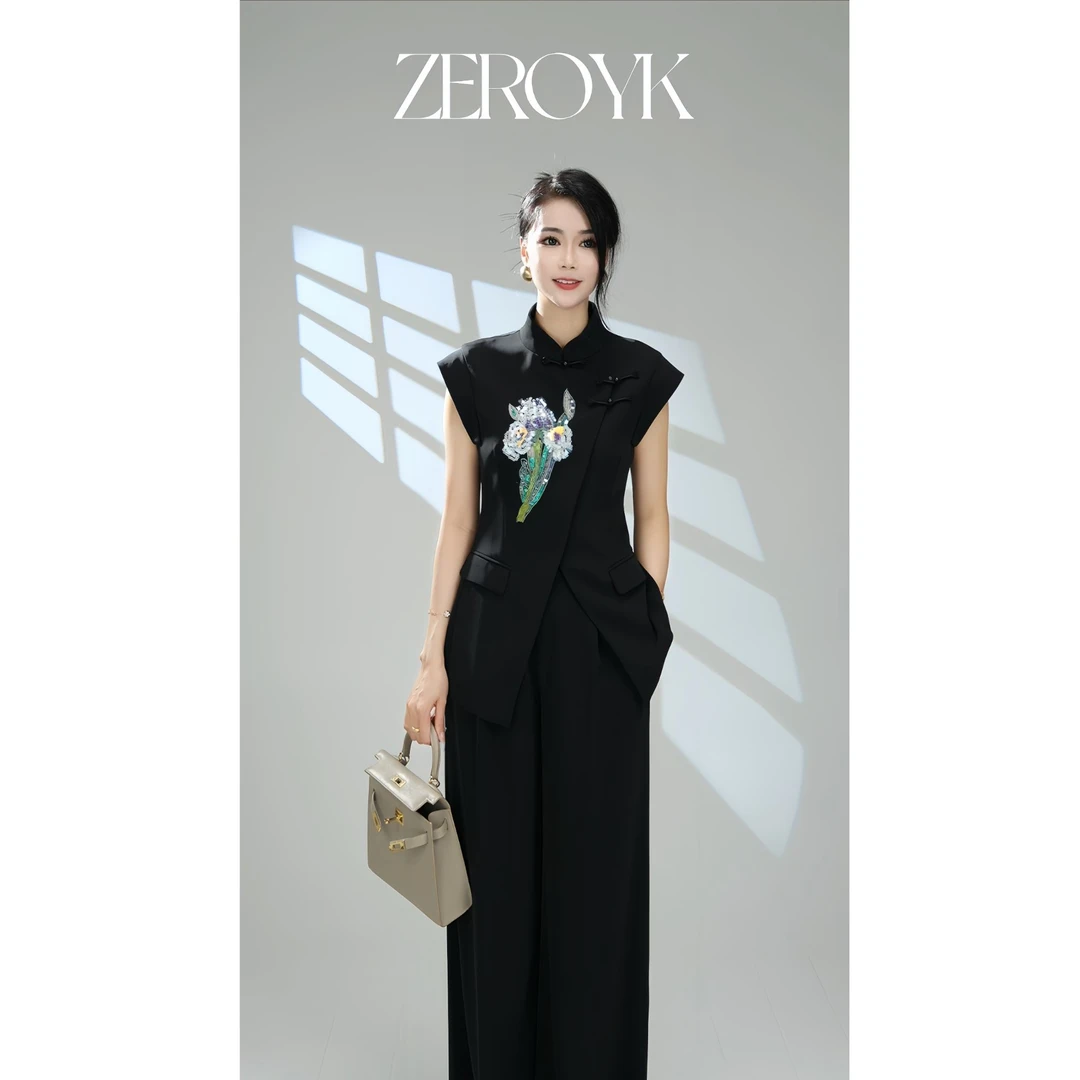 ZEROYK深圳南油显瘦气质时尚休闲复古修身中式无袖套装